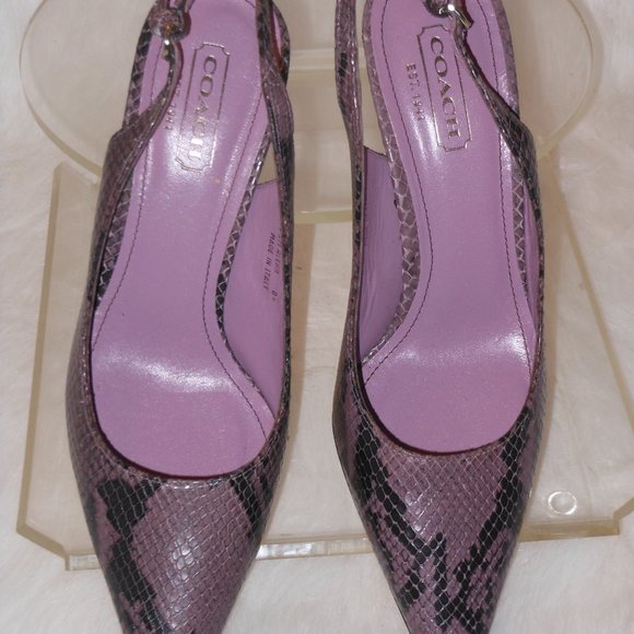 Coach Alena Snakeskin Purple Leather Pointy Slingbacks Heels Womens Size 9 M - Picture 10 of 12